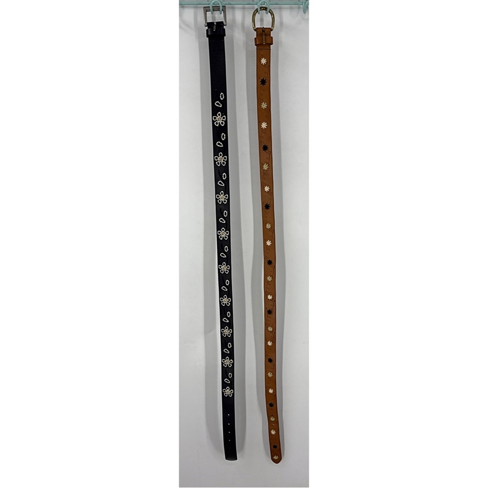 Woolrich 2 Italian full grain leather floral embroidered  brass buckle belts XL